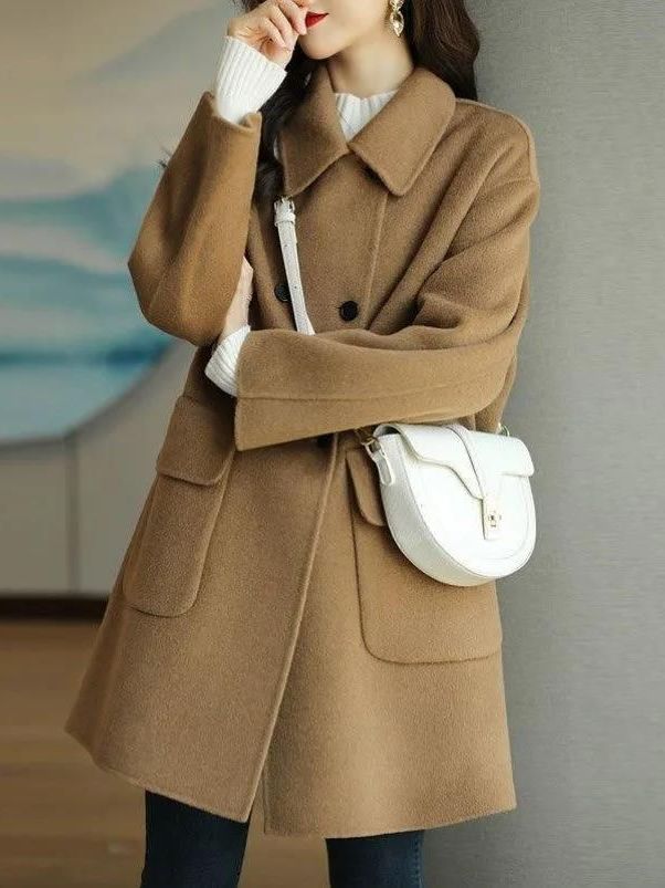Stylish Mid-Length Woolen Coat - Wool Coat Peacoat ulasan dan harga