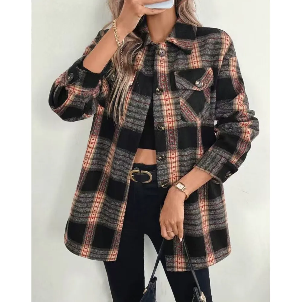 Autumn Winter Women's Fashion  - Flannel Shirt Lined ulasan dan harga