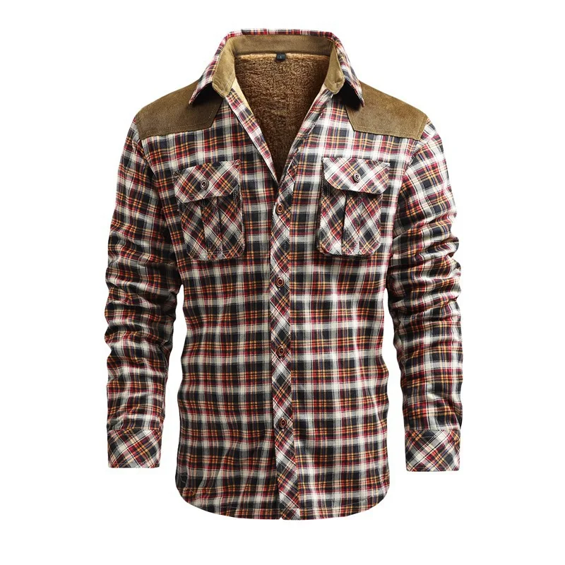 Men Winter Casual Shirts Jacke - Flannel Shirt Lined ulasan dan harga