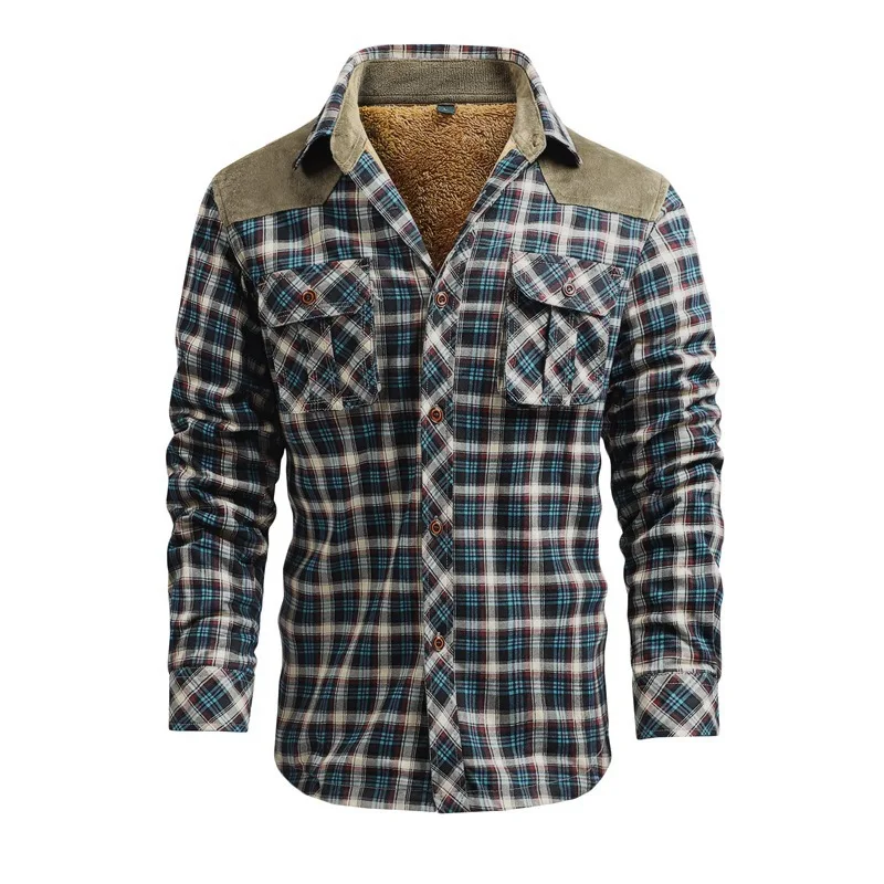 Men Winter Casual Shirts Jacke - Flannel Shirt Lined ulasan dan harga