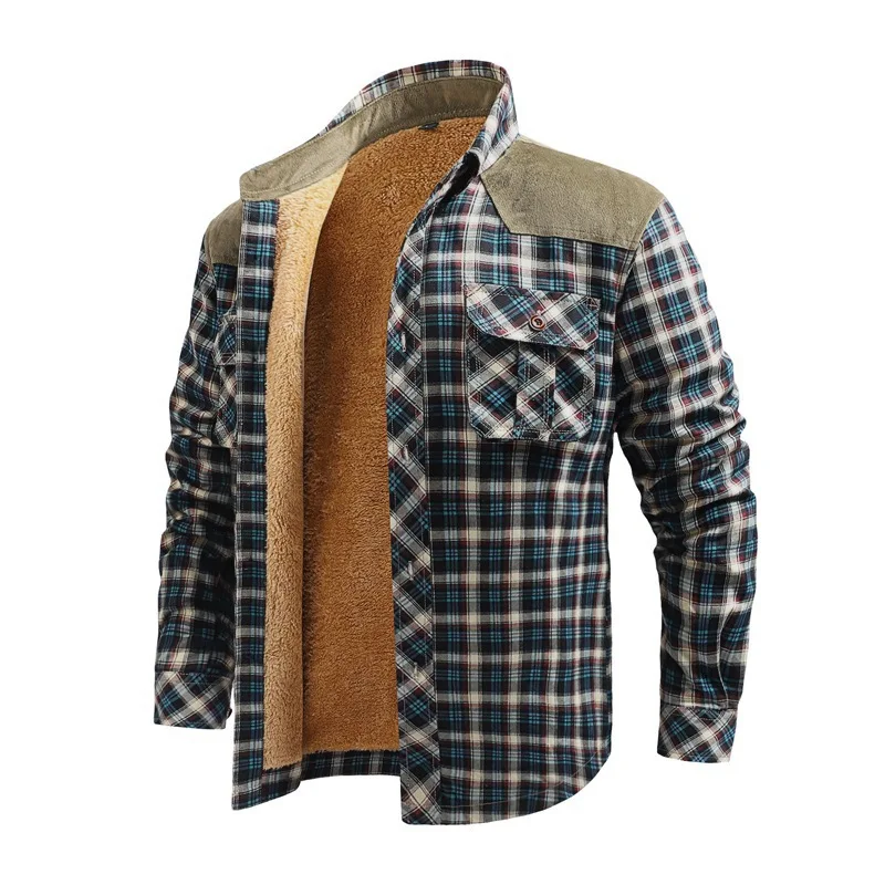 Men Winter Casual Shirts Jacke - Flannel Shirt Lined ulasan dan harga